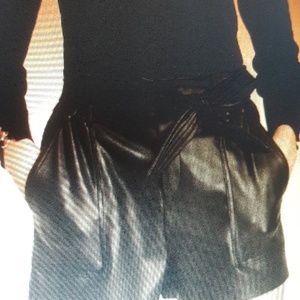 Zara Faux Leather paper bag Bermuda shorts Black